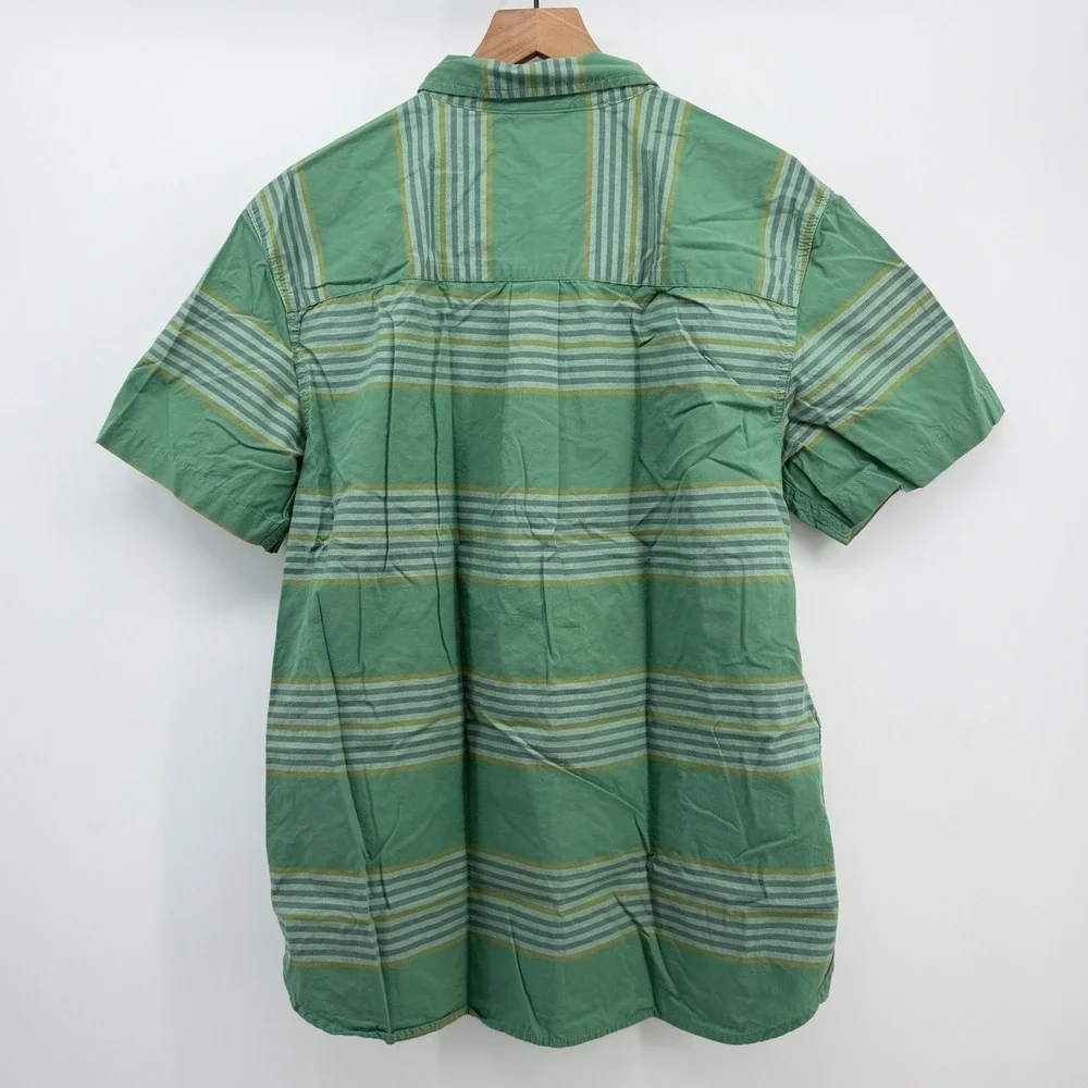 The North Face Shirt Mens L Green Striped Short Sleeve Hiking Pocket Gorpcore